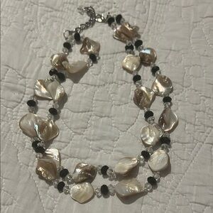 Elegant Pearl and Black Bead Necklace